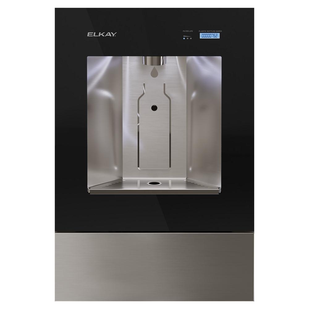 Mano llenando botella bajo dispensador Elkay Liv EZH2O LBWDC00WHC touchless empotrado en muro — filtracion NSF/ANSI 61, distribuidor oficial Smart Filter Mexico